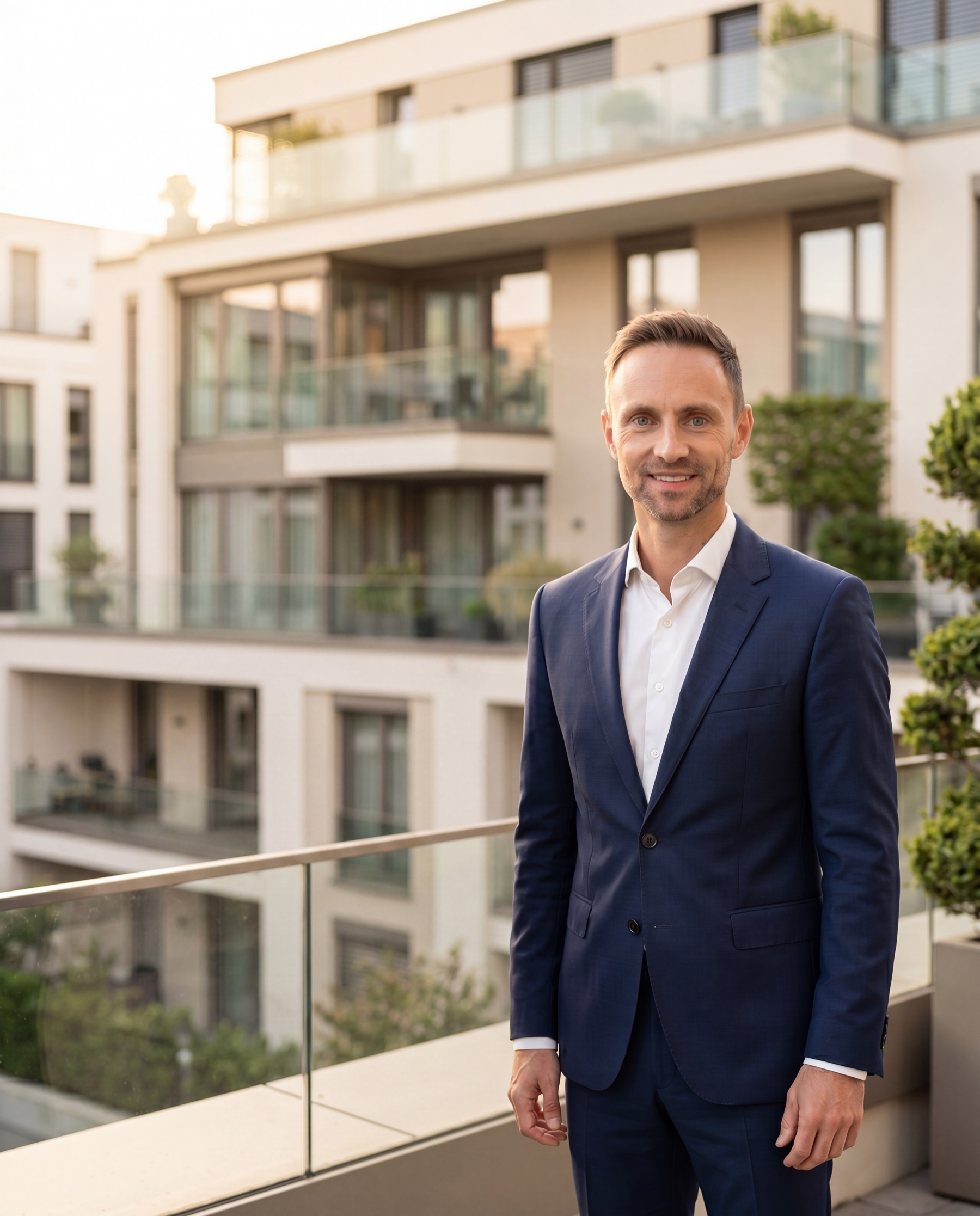 NeoCore advisor in front of a premium German residential building